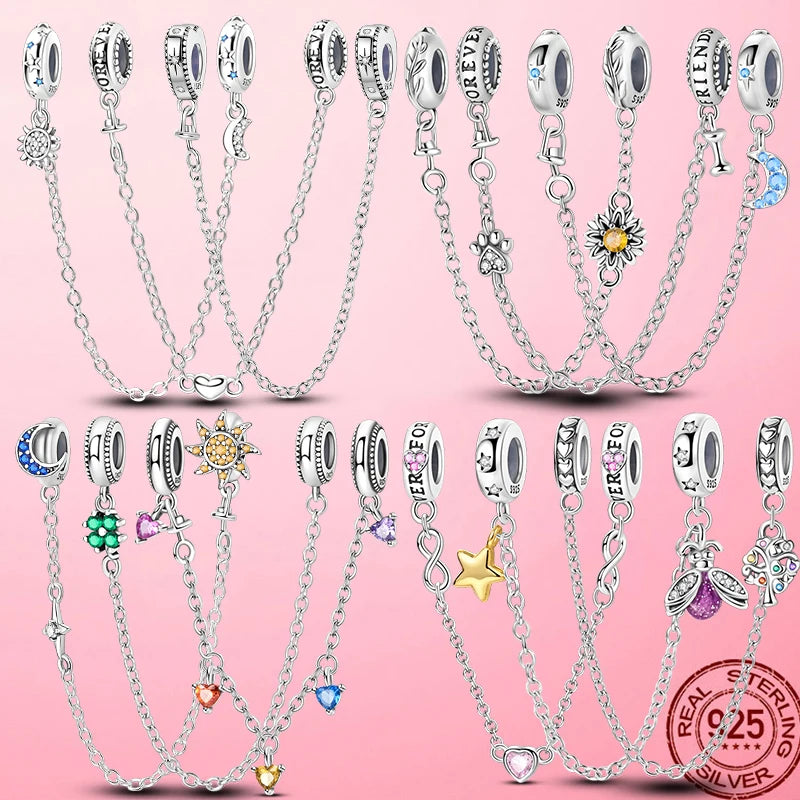 Silver CZ Clip Charms Silver Clasp Stopper Clip Safety Chain Fit Bangle Bracelet Jewelry Gift