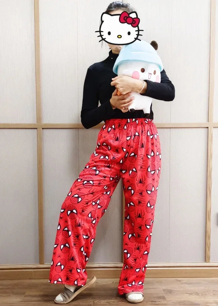 Spider Man Pajama Pant Anime Cartoon Print Loose Trousers Women Men Sleep Bottoms Room Wear Girl Sleep Home Long Thin Pant Gift