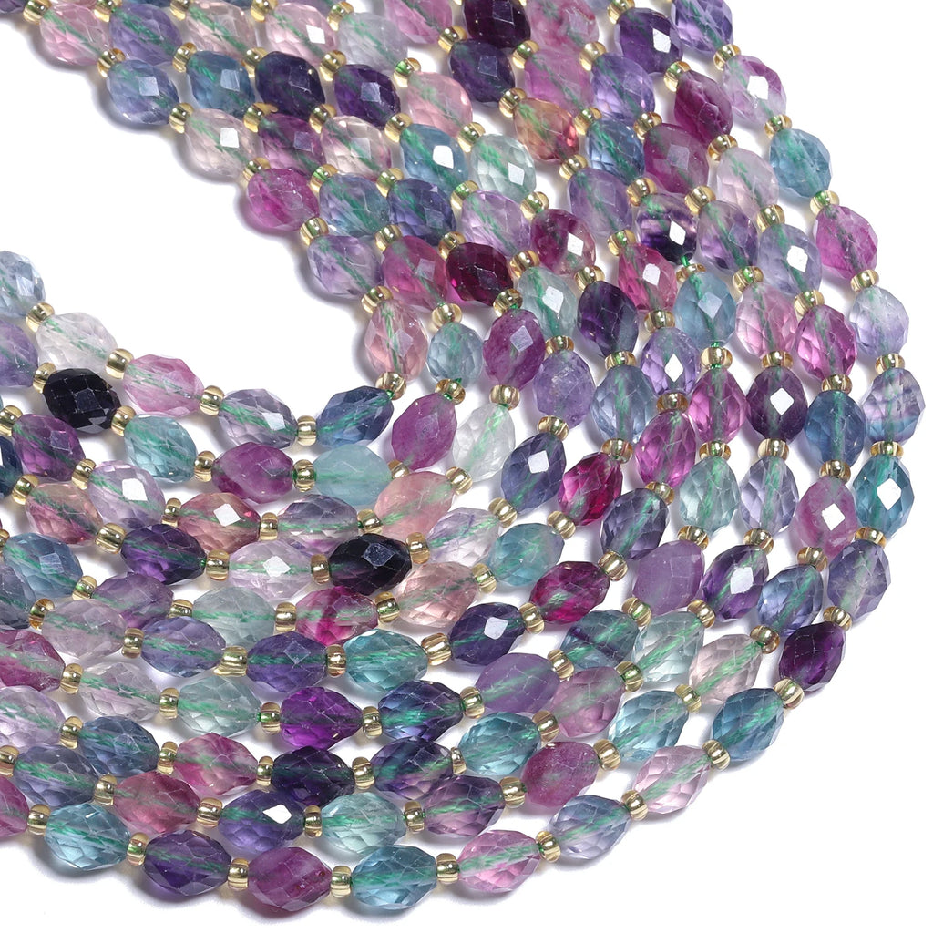8x6mm Faceted Oval Stone Bead Natural Colorful Fluorite Rice Shape Spacer Bead For Jewelry Making Diy Bracelet Accessories 7.5''