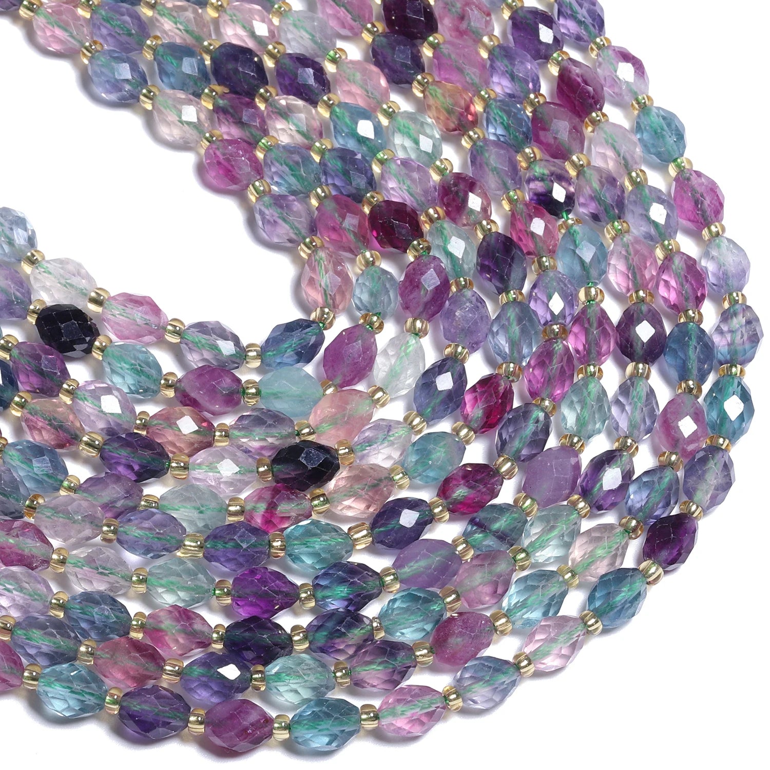 8x6mm Faceted Oval Stone Bead Natural Colorful Fluorite Rice Shape Spacer Bead For Jewelry Making Diy Bracelet Accessories 7.5''