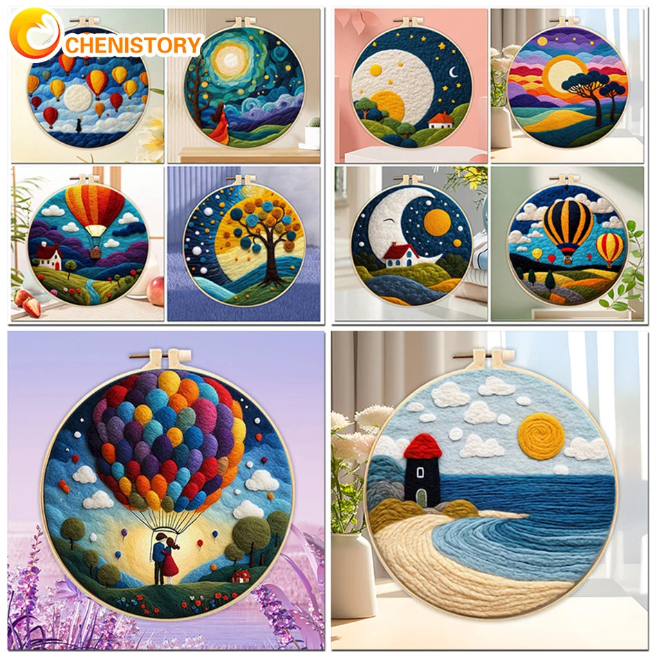 Wool Felting Painting Kit Scenery Funny Diy Felt Crafts Package Felt Needle For Handwork Home Decoration Gift
