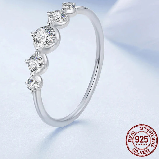 BAMOER White Gold Plated Bubble Ring for Women, 925 Sterling Silver Delicate Sparkling CZ Eternity Half Band Engagement Jewelry