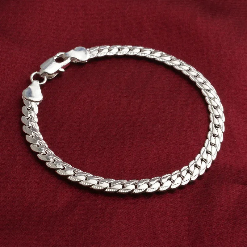 925 Sterling silver Classic flat sideways chain Bracelets necklace for women men's Fashion Party Wedding Jewelry Gifts pulseras