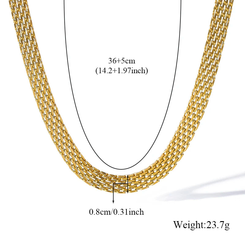 Stainless Steel Metal Wide Chain Necklace Bracelets Waterproof Jewelry Set Gold Color Chain Charm Jewelry Set Gift