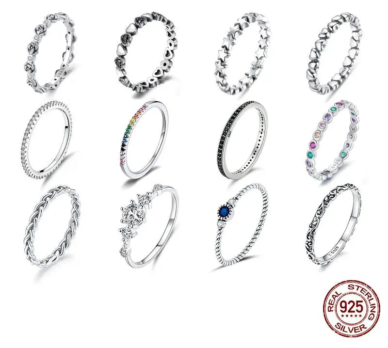 Solid 925 Sterling Silver Simple Rings For Women Wedding Engagement Heart Rings With Zircon Original Female Jewelry