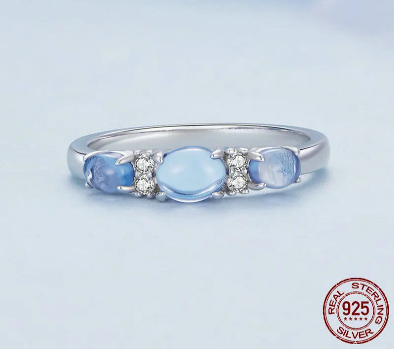 BAMOER Solid 925 Sterling Silver Rings for Women Round Cut Three-Stone Rings for Engagement Wedding Fine Jewelry BSR427