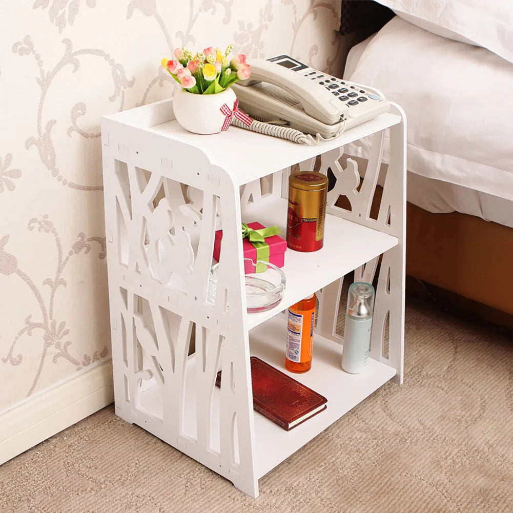 White Wood Nightstand with 2 Storage Shelves for Living Room Home Office, 39cm W x 28cm D x 48cm H