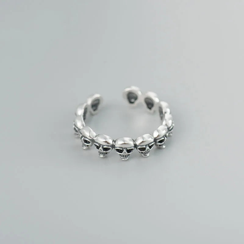 925 Sterling Silver Skull Adjustable Rings For Women Vintage Wedding Jewelry