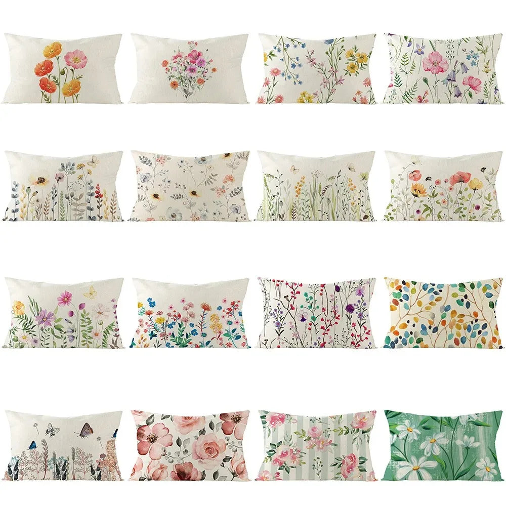 Pack of 2 Rectangular Floral Plant Print Cushion Cover Sofa Chair Car Pillow Cover Decorative Sofa