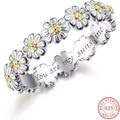 Daisy Ring S925 Solid Sterling Silver Stylish Ring Flower Rings Jewelry Statement Dainty Wedding Band