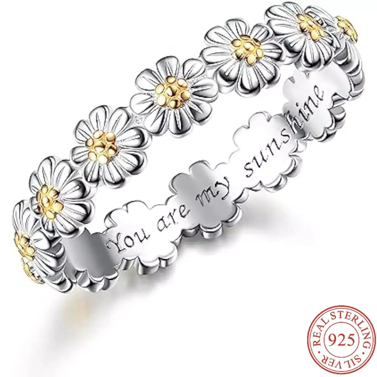 Daisy Ring S925 Solid Sterling Silver Stylish Ring Flower Rings Jewelry Statement Dainty Wedding Band