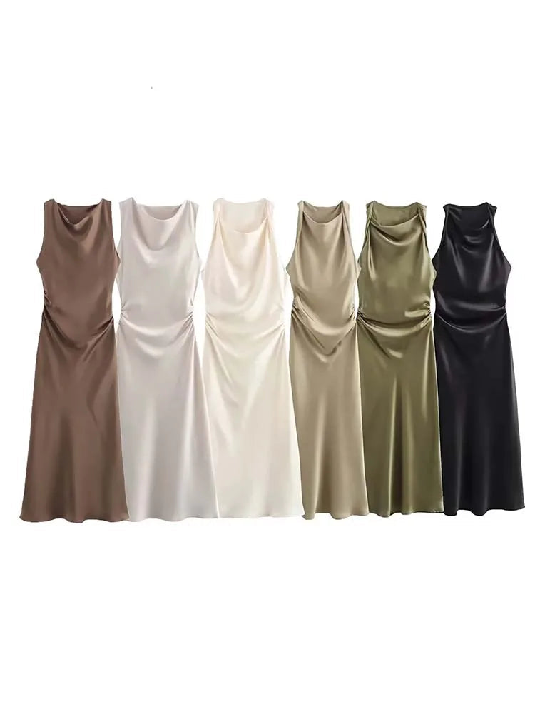 Satin Long Dresses for Women Summer Slip Midi Dress Woman Sexy Evening Party Dress Sleeveless Female Elegant Dresses