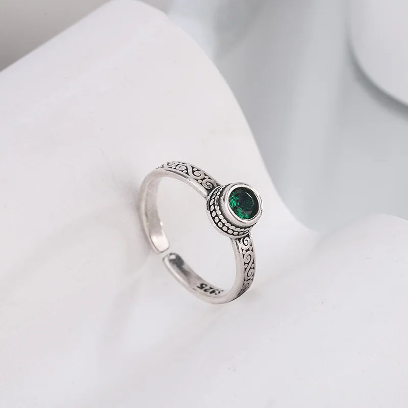 925 Sterling Silver Green Zircon Adjustable Women's Engagement Ring Fashion Jewelry Accessories