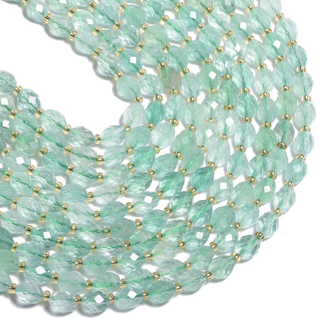 8x6mm Faceted Oval Stone Bead Natural Green Fluorite Rice Shape Spacer Bead For Jewelry Making Diy Bracelet Accessories 7.5''