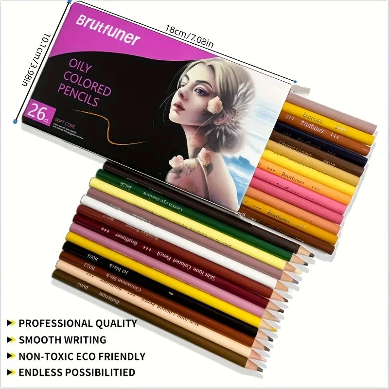 Brutfuner 26/50/72pcs Skin Tone Colored Pencils Oil Based Sketching Drawing Pencil Set For Beginner Artist Coloring Book Art Kit