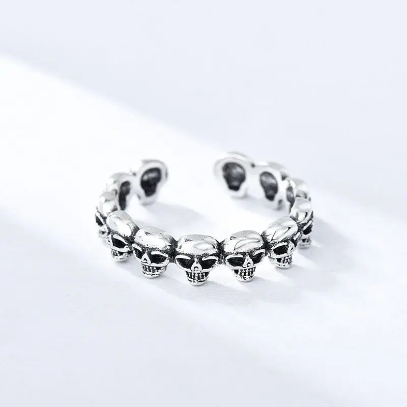 925 Sterling Silver Skull Adjustable Rings For Women Vintage Wedding Jewelry