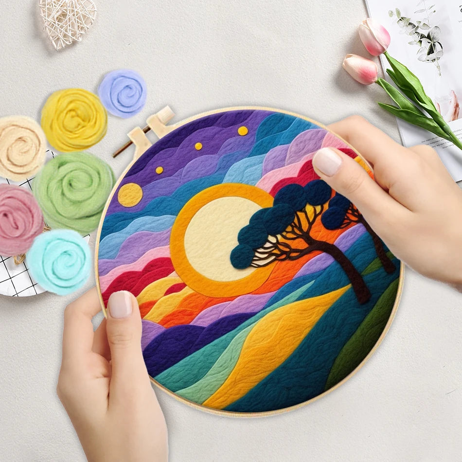 Wool Felting Painting Kit Scenery Funny Diy Felt Crafts Package Felt Needle For Handwork Home Decoration Gift