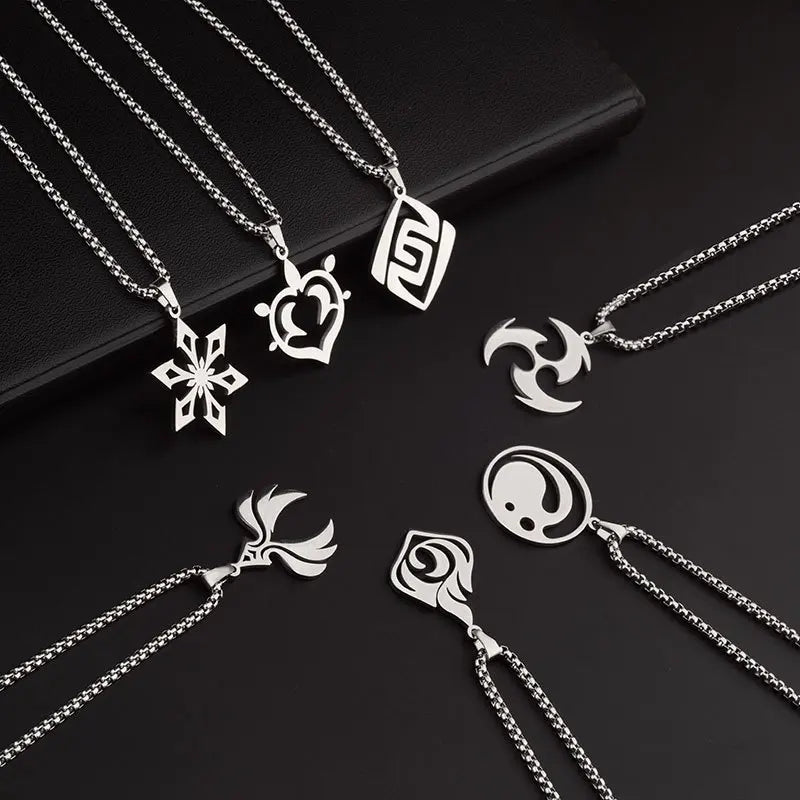 Genshin Impact Titanium Pendant Necklaces Element Pyro Hydro Anemo Electro Dengro Cyro Geo Hutao Boo Jewelry for Players Fans