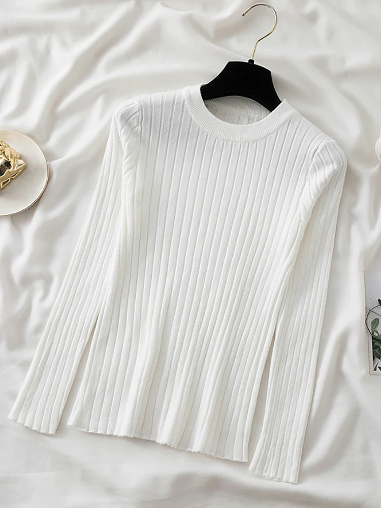 Women Pullovers Summer Sweaters Knit Soft Jumper tops Tops O-Neck Ribbed Long Sleeve Korean Slim-fit Female Sweater