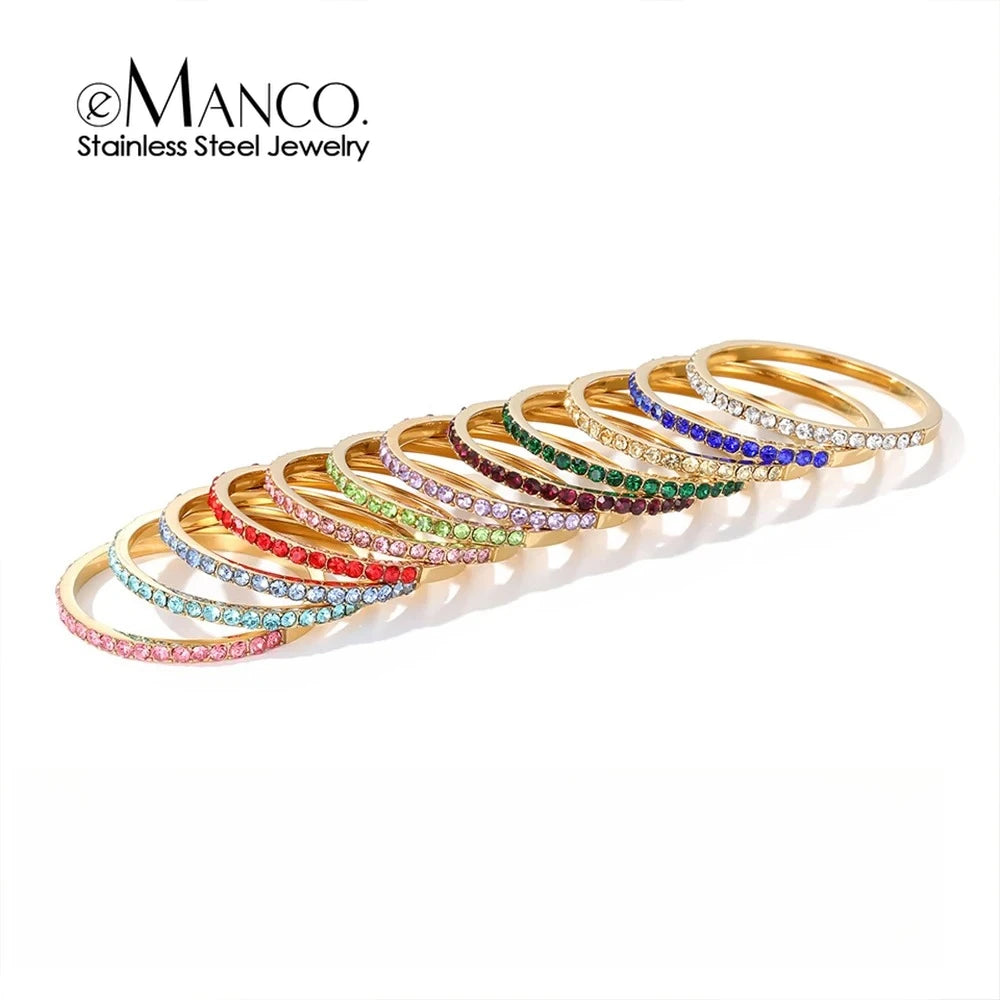 eManco Exquisite Gorgeous Birthstone Multi-Color Crystal Rings Stainless Steel PVD for Women Daily Party Festival Jewelry