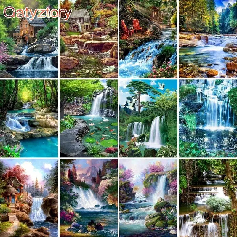 Diy Painting By Numbers Mountain Waterfall Landscape Painting Acrylic Paint On Canvas For Home Decoration 40x50cm