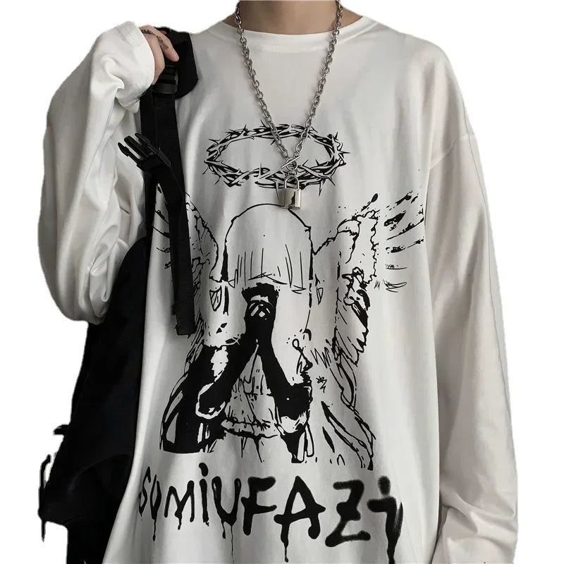 T Shirt Long Sleeve Anime T-shirt Harajuku Gothic Vintage Graphic Manga Tee Tops