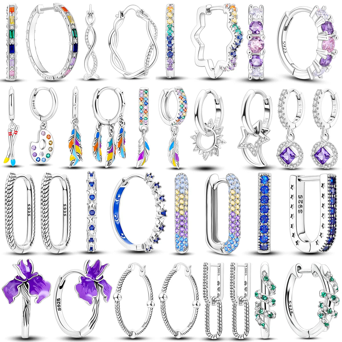2024 Hot Sale 925 Silver Sparkling Pave Stud Earring Wedding Gift Double Hoop Earrings Charms For Women Engagement Anniversary