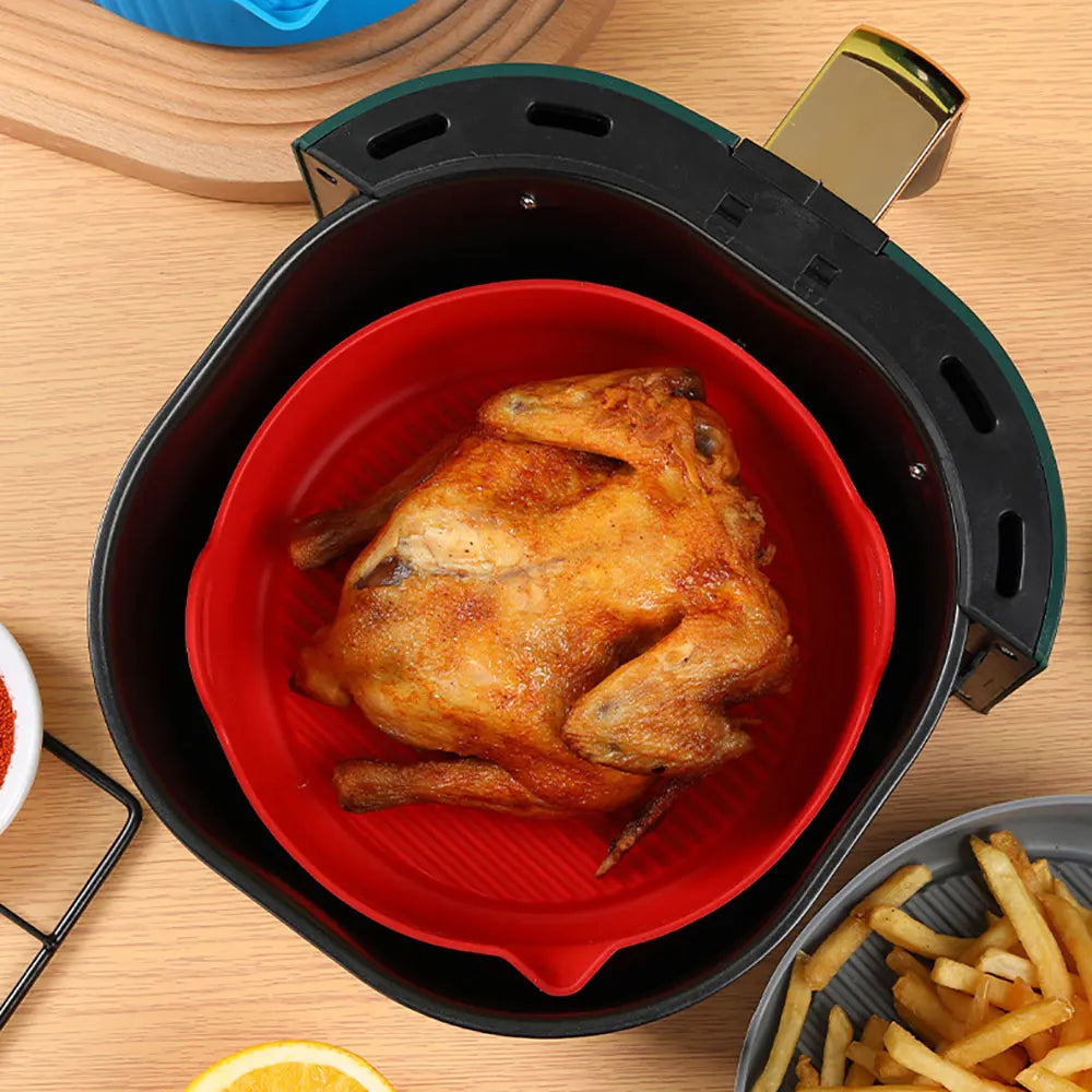 Silicone world Air Fryer Silicone Basket Silicone Mold Airfryer Oven Baking Tray Pizza Fried Chicken Basket Reusable Pan Liner