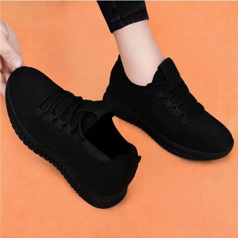 Breathable Non-slip Trainers Casual Shoes Korean Running Shoes Black Sneakers Shoes for Women 2024 Autumn
