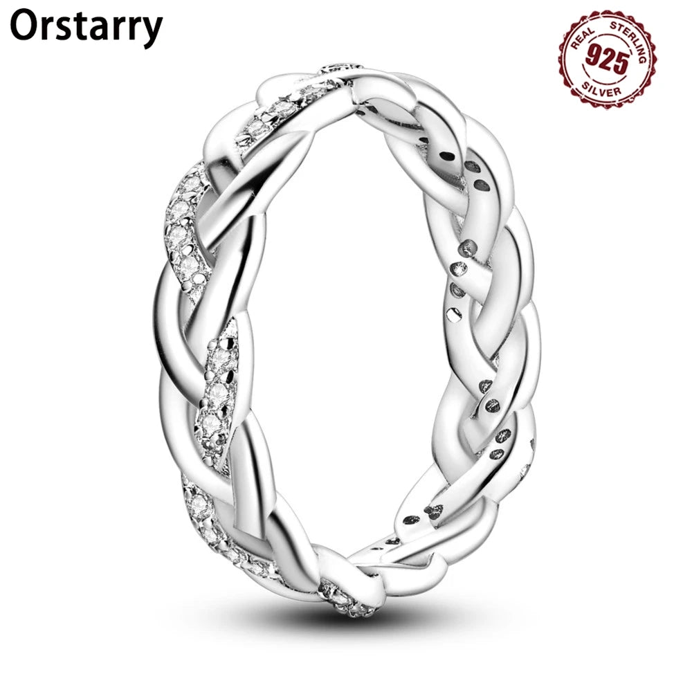 Orstarry S925 Sterling Silver Simple Shiny Woven Closed Ring For Women Finger Ring Personality Jewelry Party Trendy Gifts