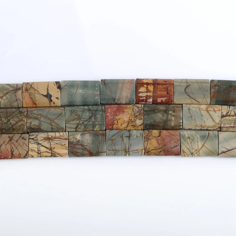 One Strand Natural Multi-Color Picasso Jasper Gem Stone Beads For Jewelry Making Square Loose Spacer Beads DIY Accessorie