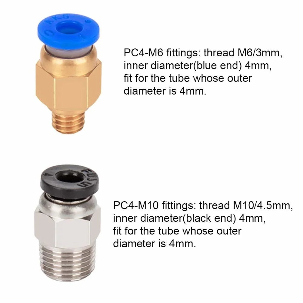 10Pcs PC4-M6 PC4-M10 Pneumatic Fitting PC4-M10 for Creality Ender 3/3 Pro/3 V2 Ender 5/5 Pro/5 Plus CR-10 3D Printer Parts