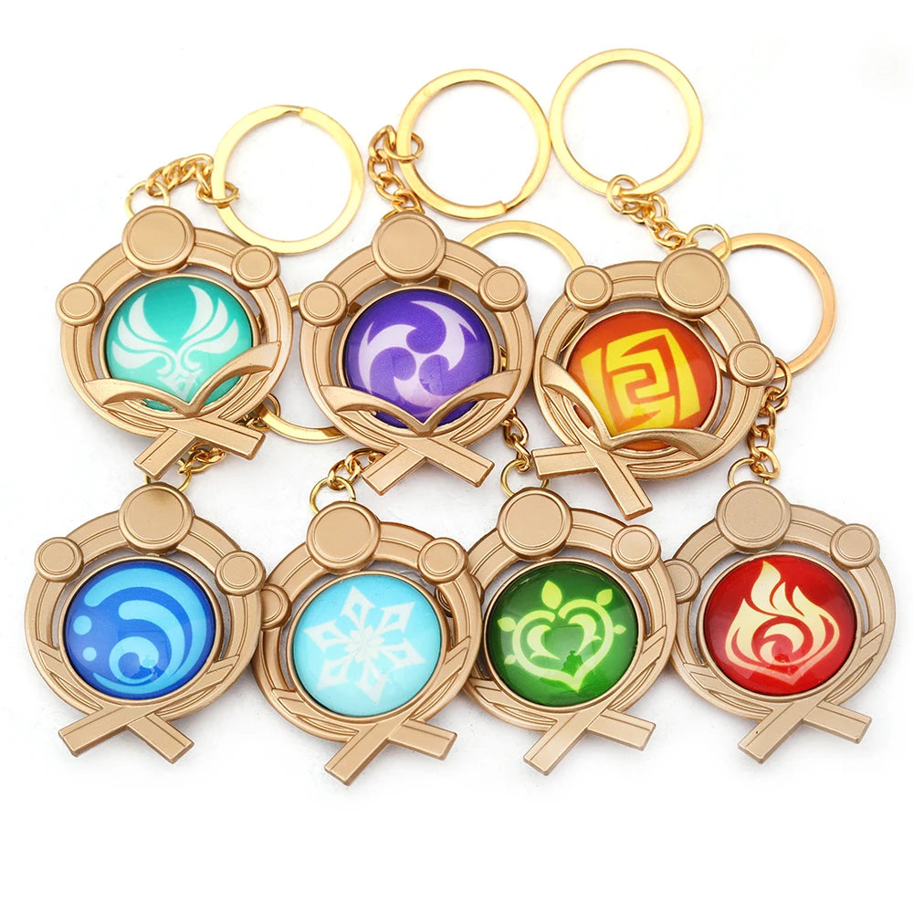 Game Genshin Impact Vision Wind,Fire Lightning Grass Element Keychain Luminous 7 Element Weapons Eye Of Original God Toy KeyRing