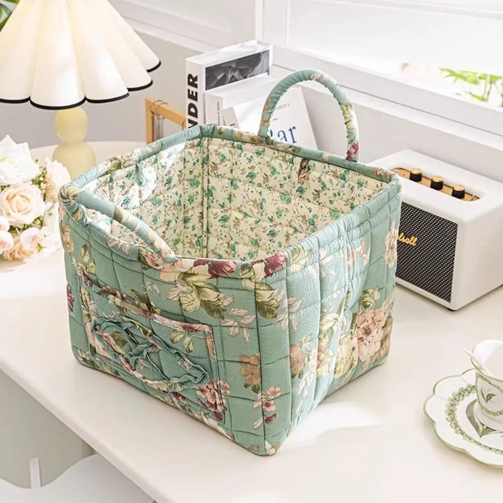 Floral Fabric Storage Basket Washable Stackable Underwear Office Organizing Frame Foldable Sundries Storage Organizer