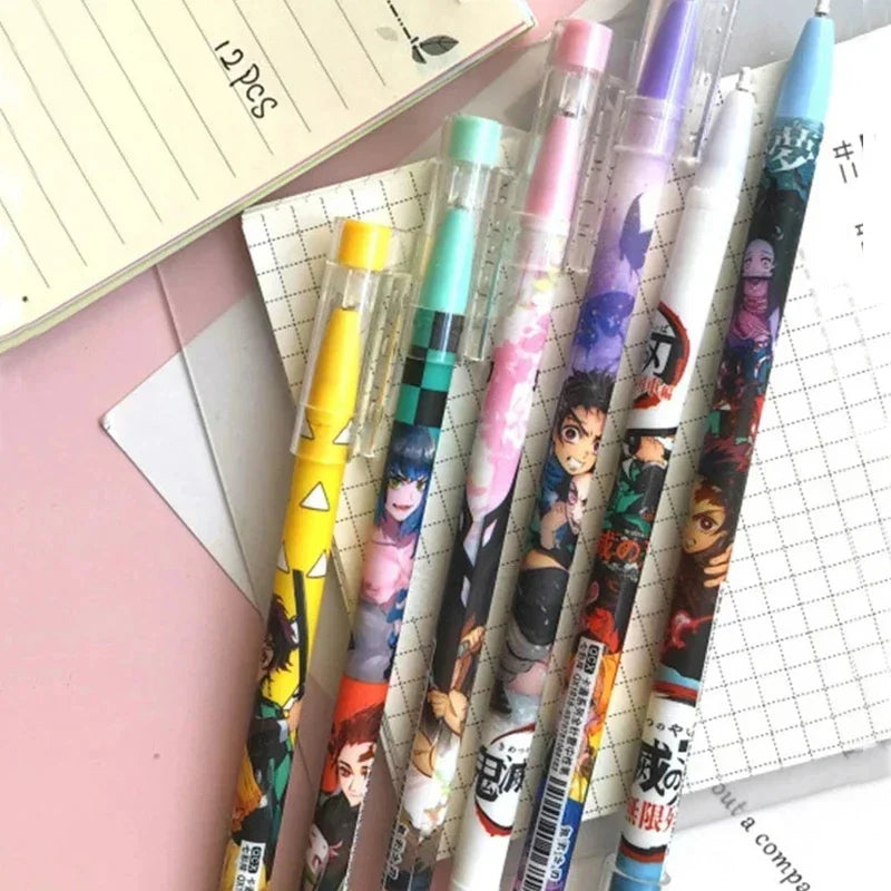 6Pcs/Set Demon Slayer Gel Pens Anime Cartoon Figure Kimetsu No Yaiba Kamado Tanjirou Nezuko Black Ink Pen School Office Supplies