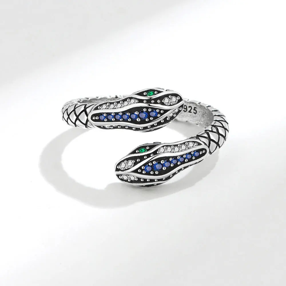 925 Sterling Silver Rings For Women Snake Shape Green Eye Simple Trendy Retro Open CZ Anillos Party Gifts Accessories
