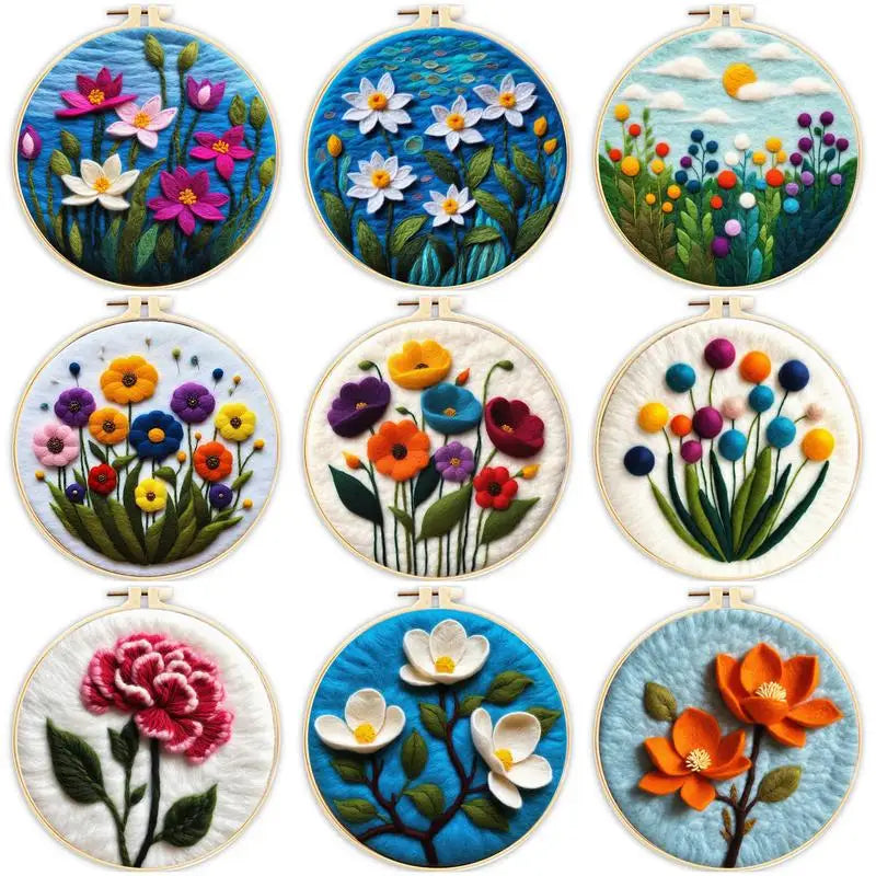 RUOPOTY Wool Felt Package Beginners Painting Flowers Felt Needle Kit Diy Craft Toys Worsted Wool Stitch Craftwork Needle Felting