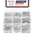 240Pcs Screws Bolts and Nuts Assortment Kit, Metric Machine Screws and Nuts and Bolts and Flat Washers, M3 M4 M5 Pan Head Sets