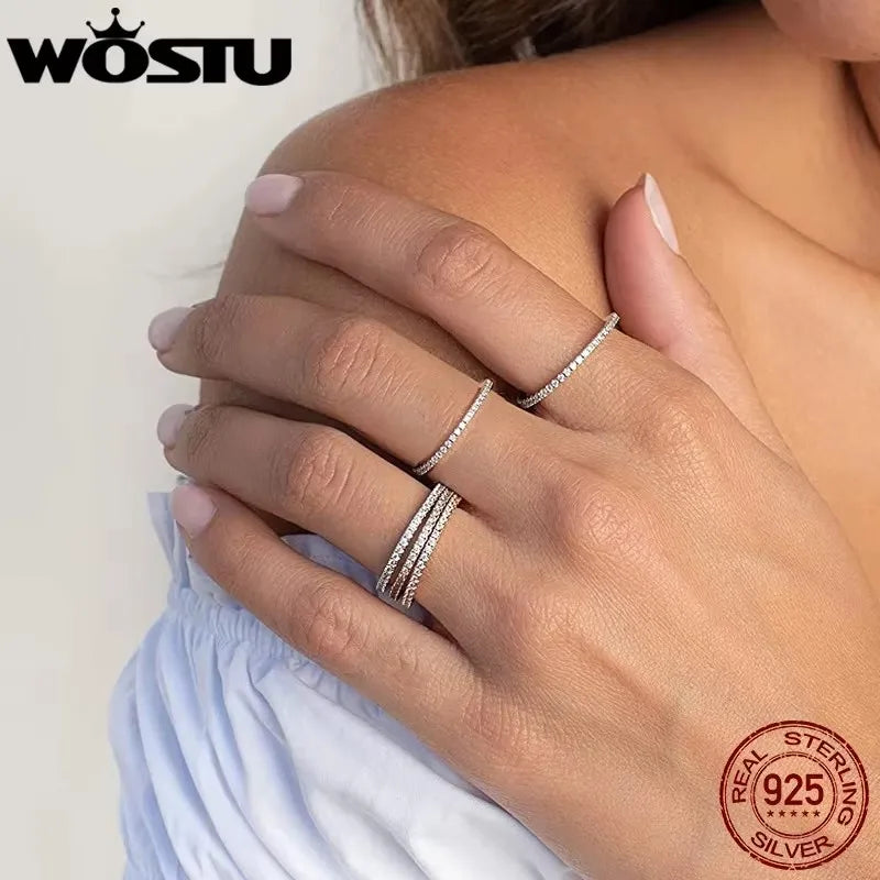 Solid 925 Sterling Silver Simple Rings For Women Wedding Engagement Heart Rings With Zircon Original Female Jewelry