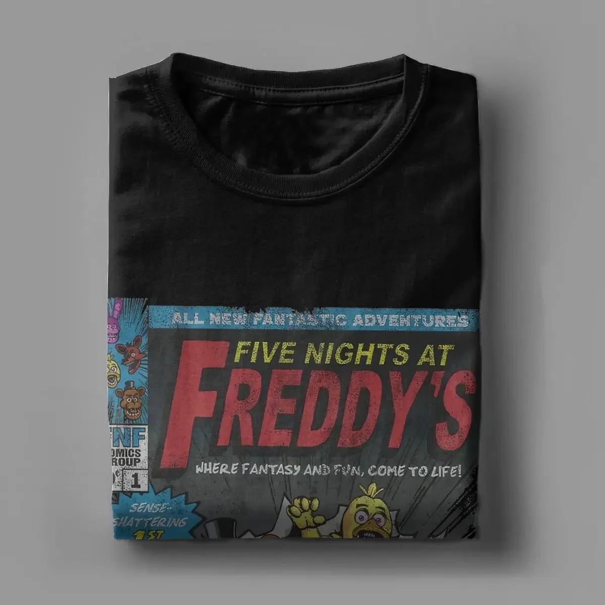 Five Nights FNAF Game Comic T-Shirt Men Funny 100% Cotton Tees Round Neck Short Sleeve T Shirts Adult Clothing