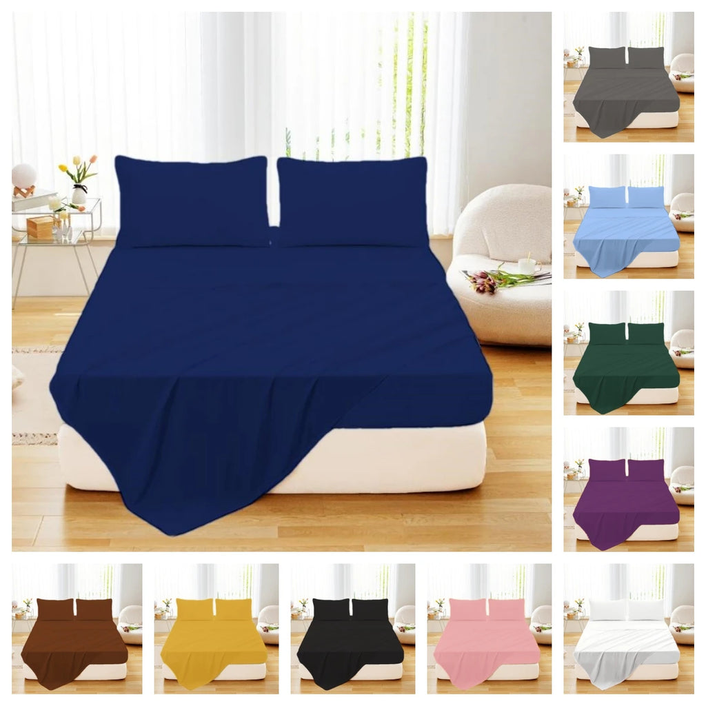 Bed Flat Sheet - Soft Plain Solid Colour Top Sheets Double Bed Linen without Pillowcase for Home Bedding Essentials