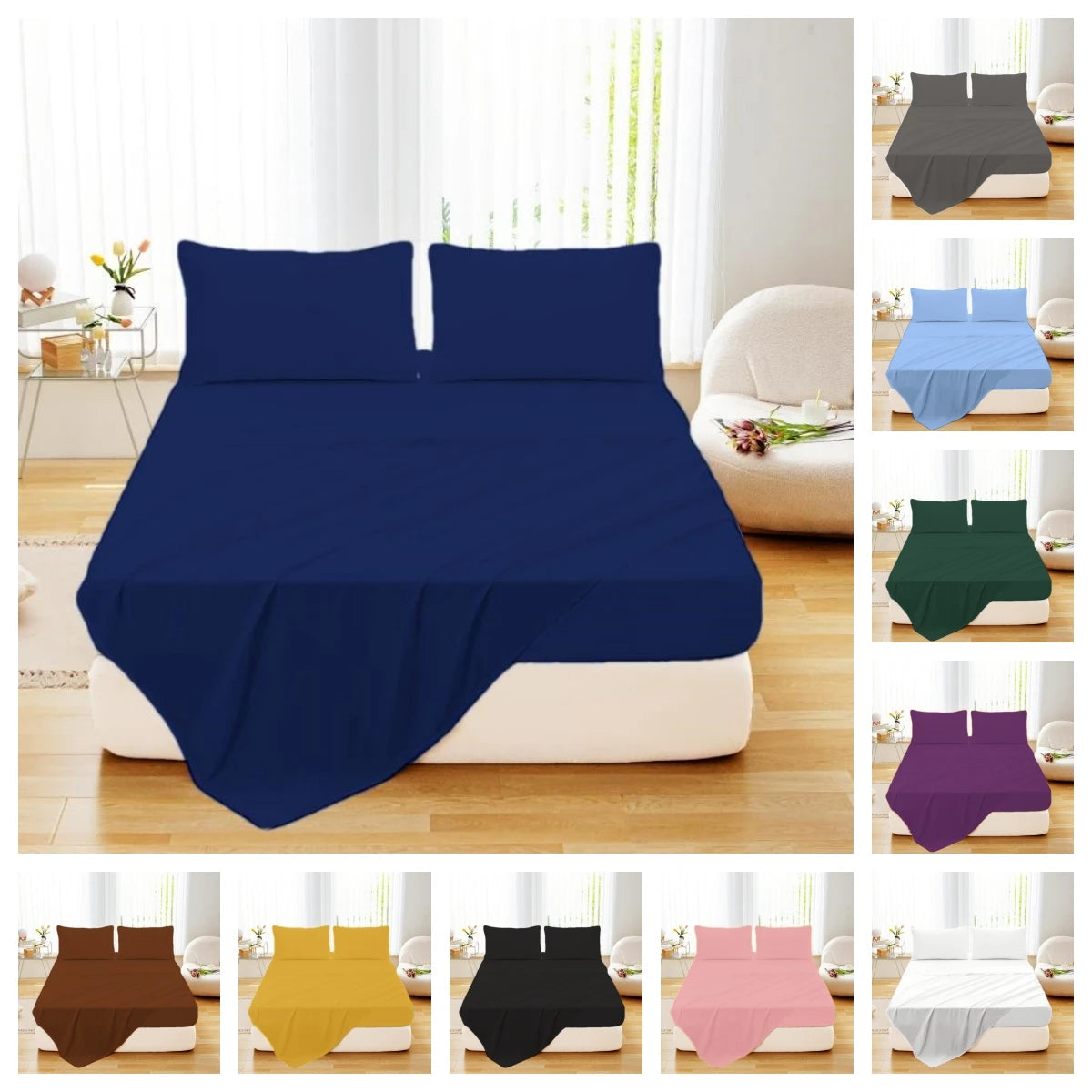 Bed Flat Sheet - Soft Plain Solid Colour Top Sheets Double Bed Linen without Pillowcase for Home Bedding Essentials