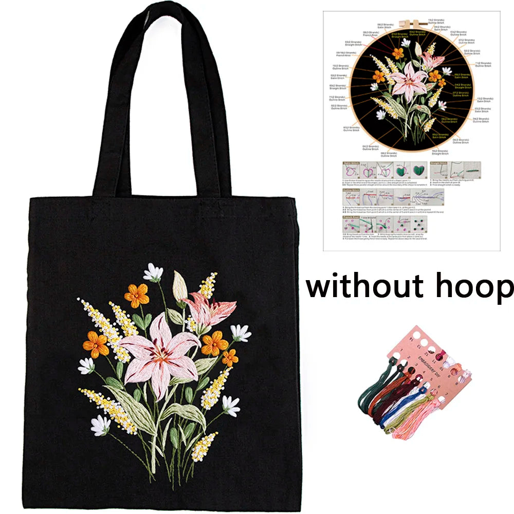 Embroidery kit for Beginners with Pattern Canvas Tote Bag,Arts and Crafts Supplies for Adults,DIY Needlepoint Kits for Crafts
