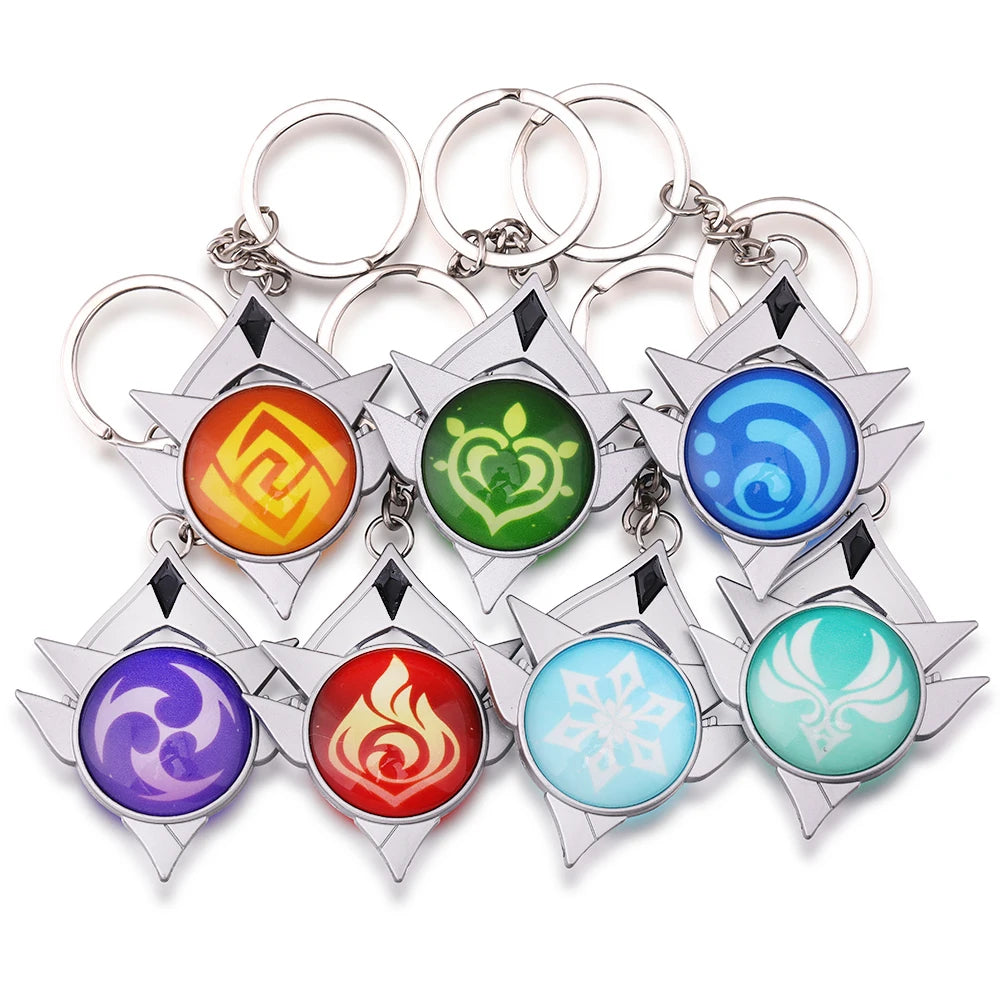 Game Genshin Impact Vision Wind,Fire Lightning Grass Element Keychain Luminous 7 Element Weapons Eye Of Original God Toy KeyRing