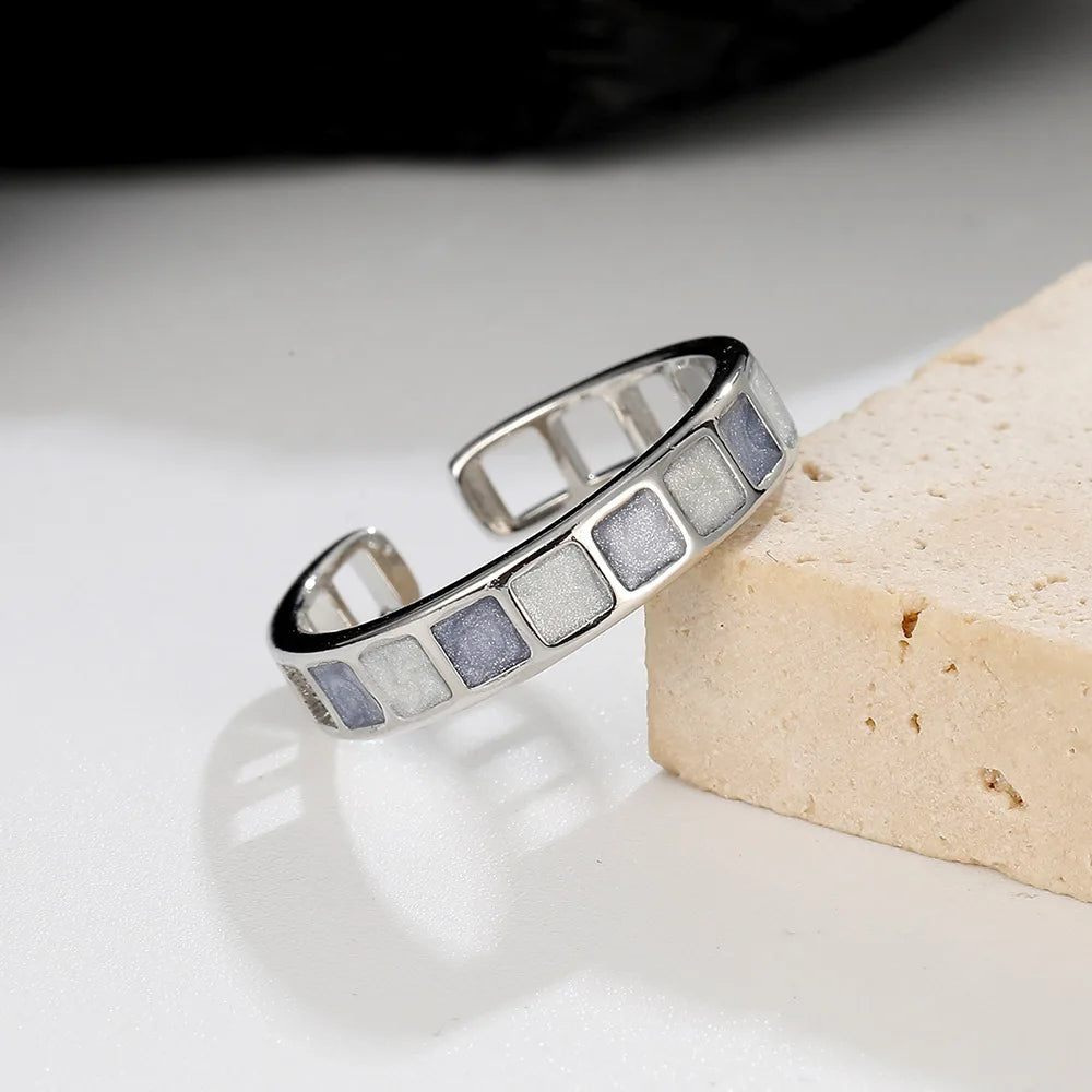 925 Sterling Silver Blue Square Adjustable Rings Animal Star Flower Heart For Women Jewelry Accessories