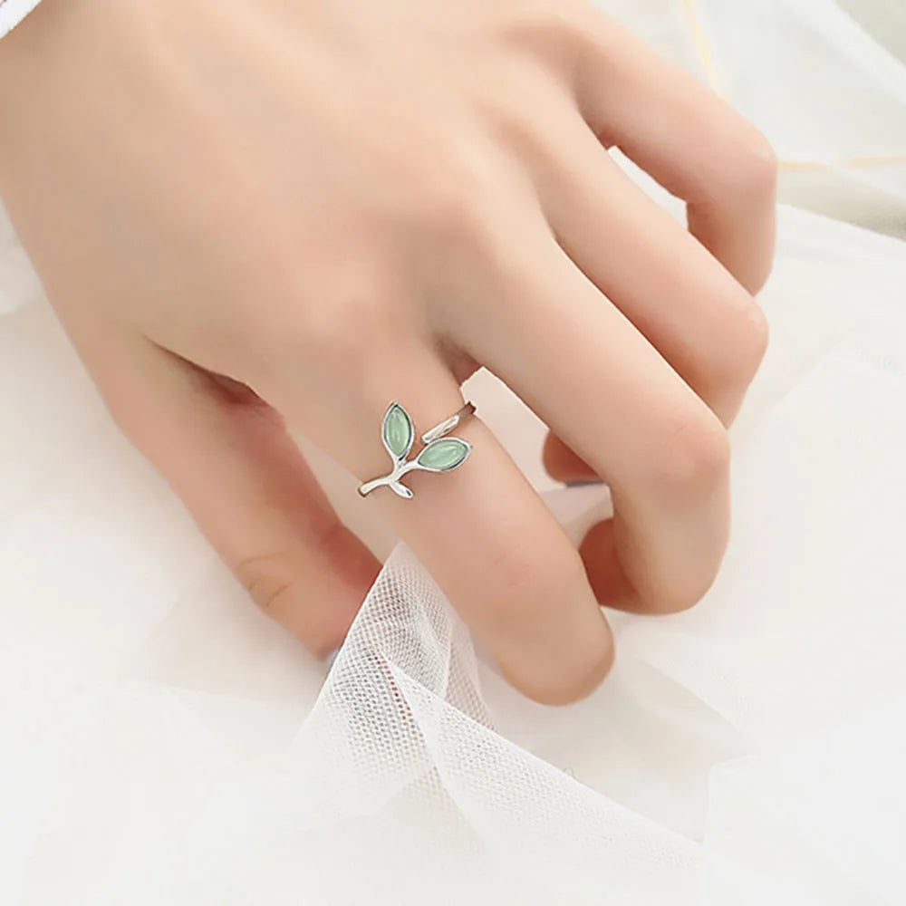 925 Sterling Silver Foliage Adjustable Rings For Women Girls Wedding Ring Luxury Jewelry Accessories