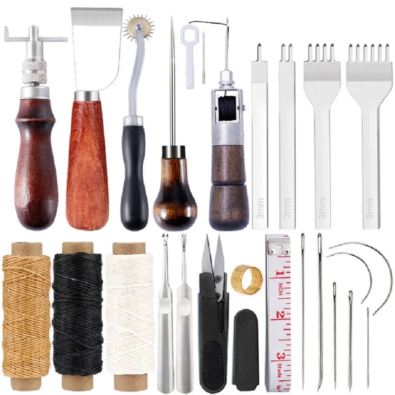 Leather Craft Tool Kit Leather Hand Sewing Repair Kit Stitching Punch Carving Work Groover Set DIY Tool Set Professional
