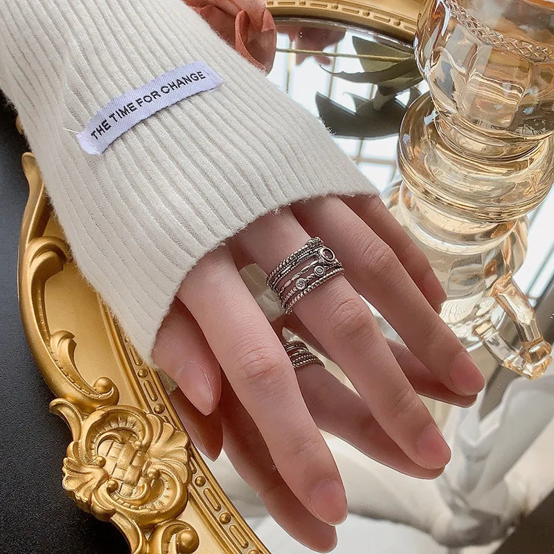 925 Sterling Silver Retro Irregular Adjustable Rings For Women Wedding Luxury Jewelry Accessories Jewellery Moneys 925