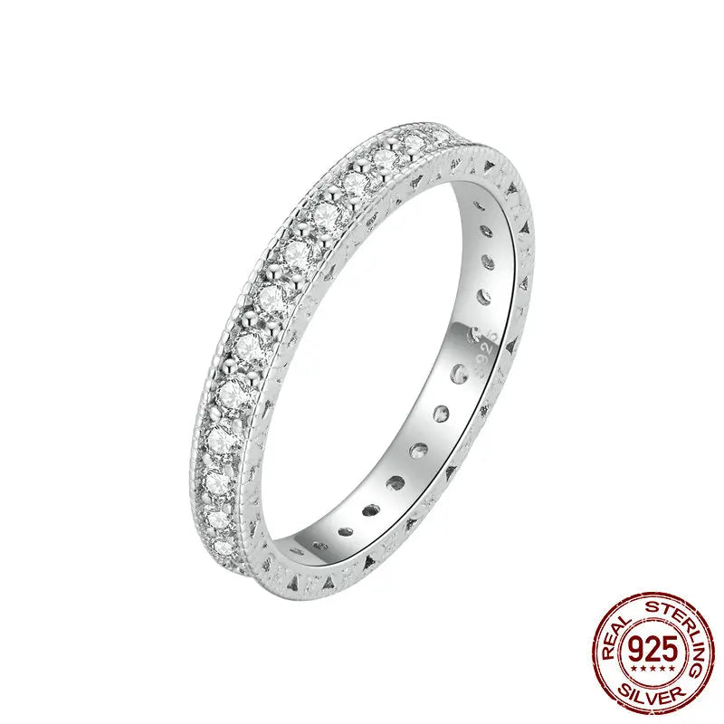 Bamoer 925 Sterling Silver Classic Zircon Engagement Band Promise Bridal Ring Fine Jewelry Gift for Women BSR462