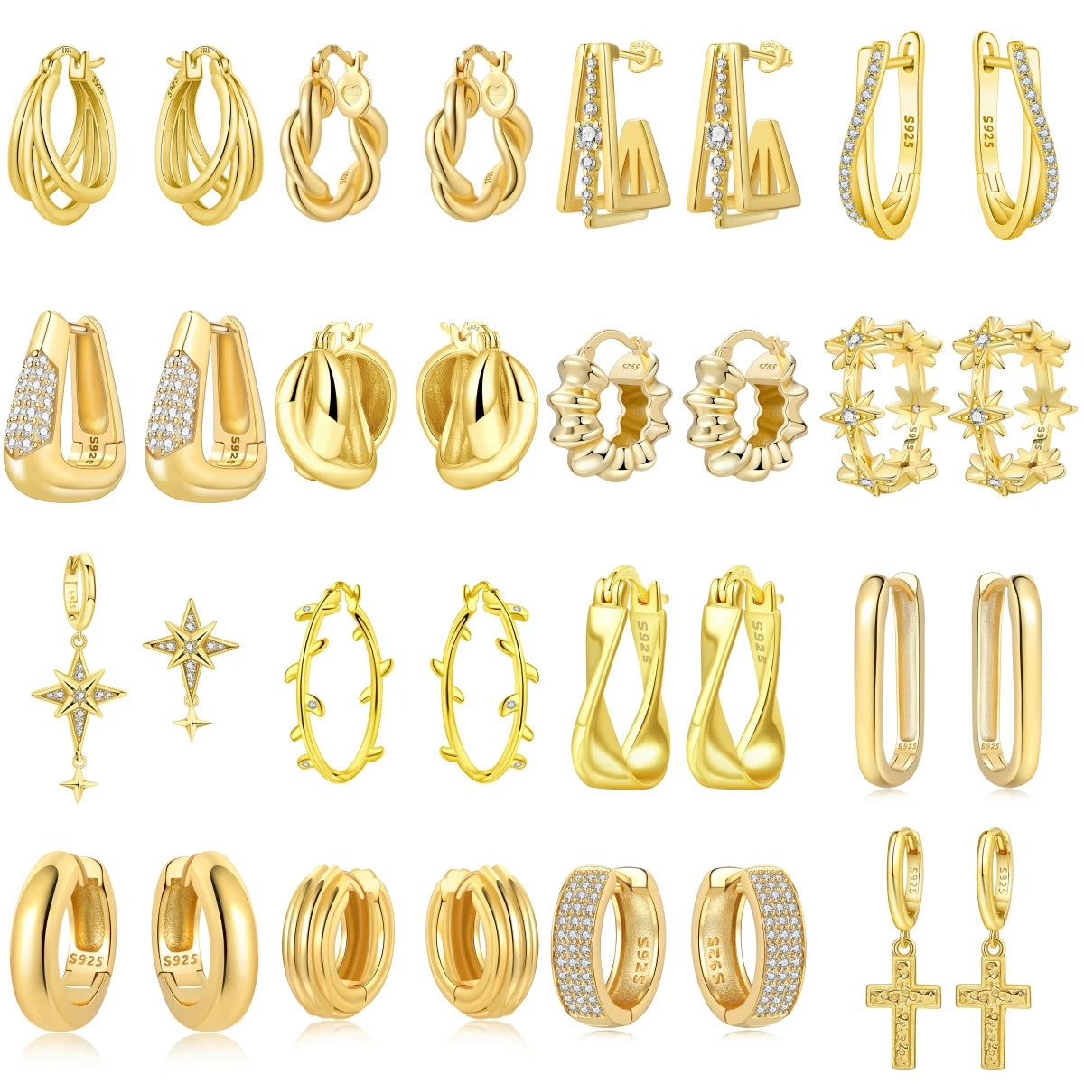 Orstarry Gold Woman Hoop Earring 925 Sterling Silver Sparkling Zircon Round Ear Stud Earrings Trendy Jewelry Anniversary Gifts